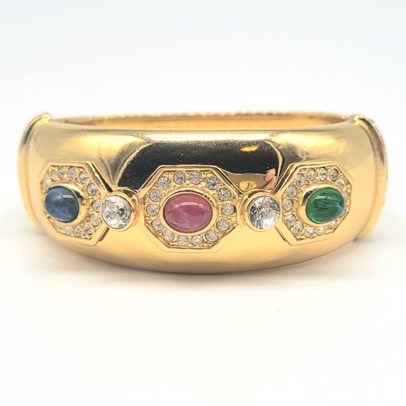 Christian Dior Precious Gemstone Gripoix Glass + Swarovski Crystal Bangle - Picture 1 of 14